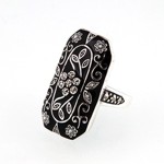 Long Rectangle Black Enamel Marcasite 'Art Deco' Ring